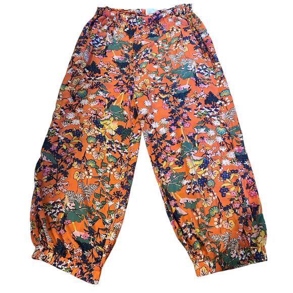 Anthropologie Orange Floral Iris Harem Wide-Leg Pants Size S BohoChic Festival - Picture 3 of 8